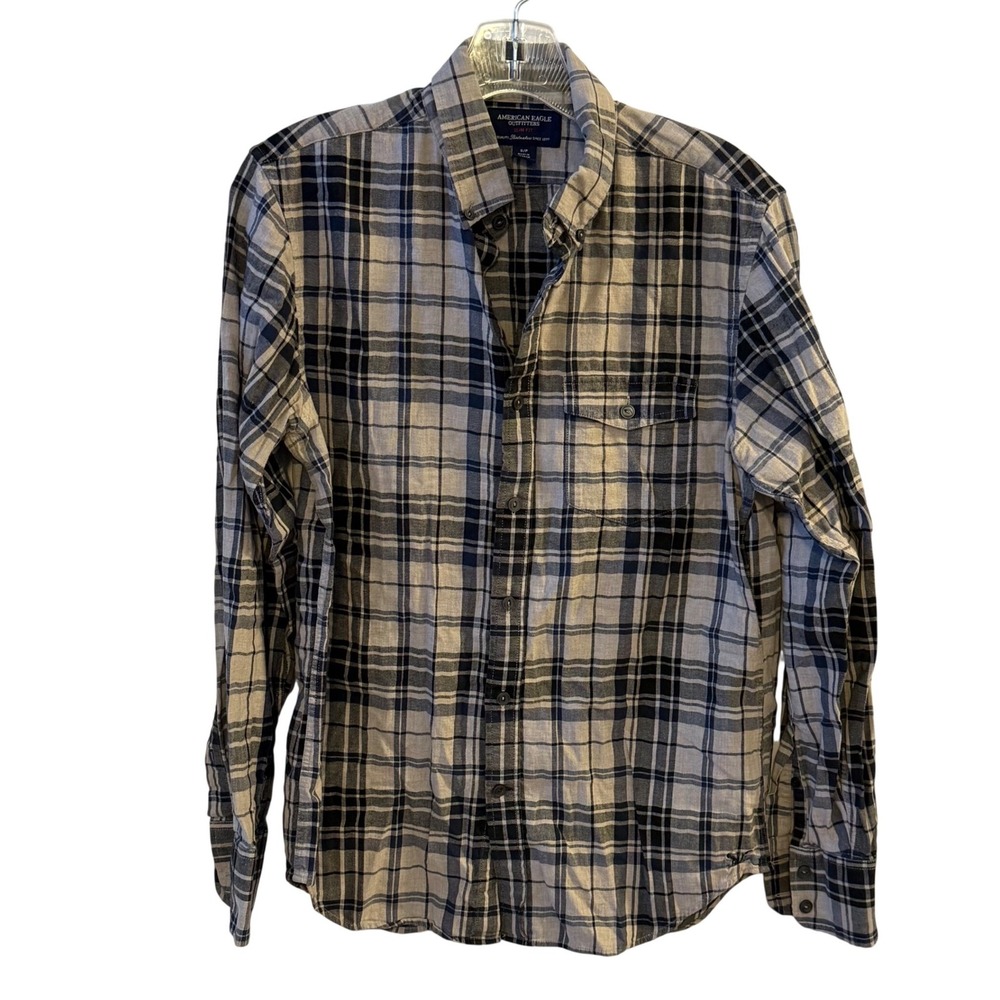 American Eagle Outfitters Mens Plaid Flannel Shirt Slim FitButton Down Small‎